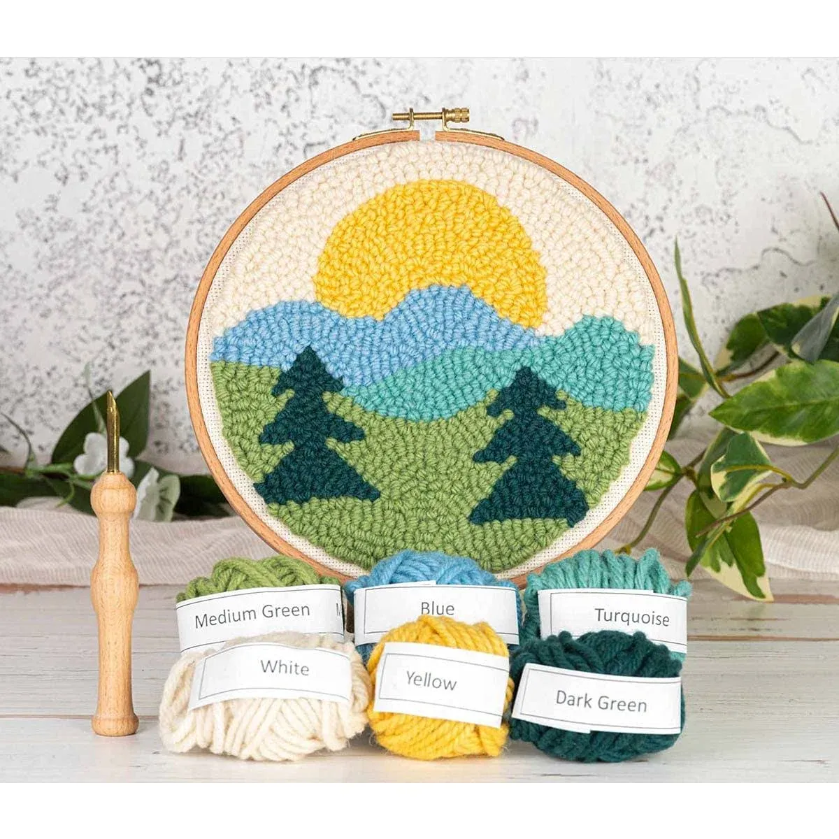 Mountain Mini Punch Needle Kit - DIY Kit For Beginners to Experts, Craft Kit Includes Monks Cloth, Wool Yarn, Embroidery Hoop, and More