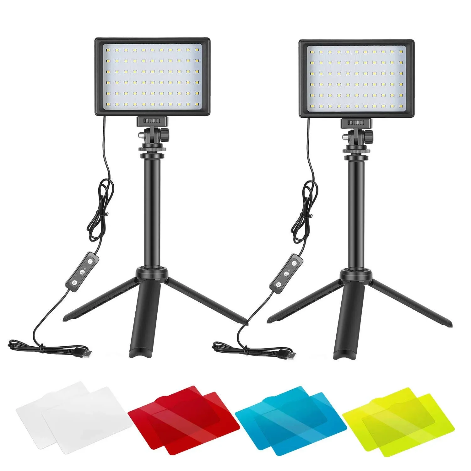 Neewer 2 pack portable photo lighting kit dimmable 5600K USB 66 LED video light