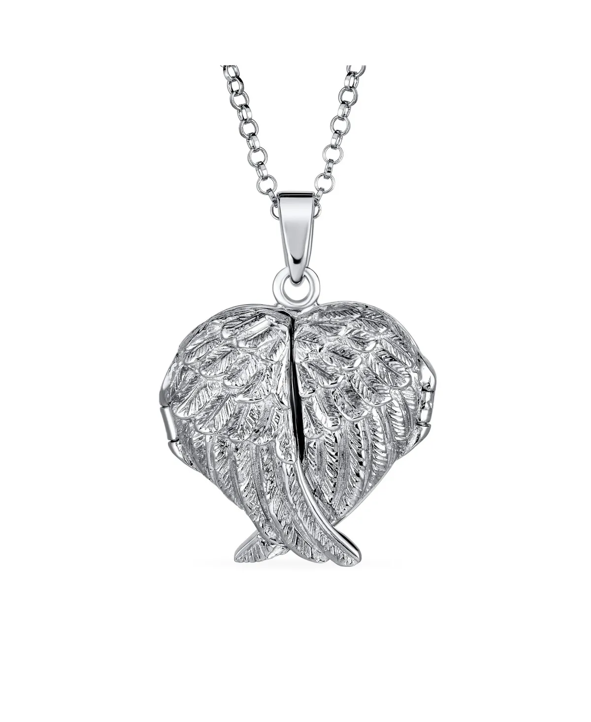 Dome Large Guardian Angel Wing Feathered Heart Shaped Keepsake Locket For Women Holds Photos Pictures Silver Necklace Pendant