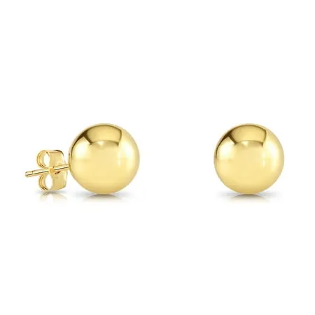 Tilo Jewelry 14k Yellow Gold Polished Ball Stud Earrings with Secure Push-backs | 8mm | Classic Everyday Earrings | Women Girls Men Unisex