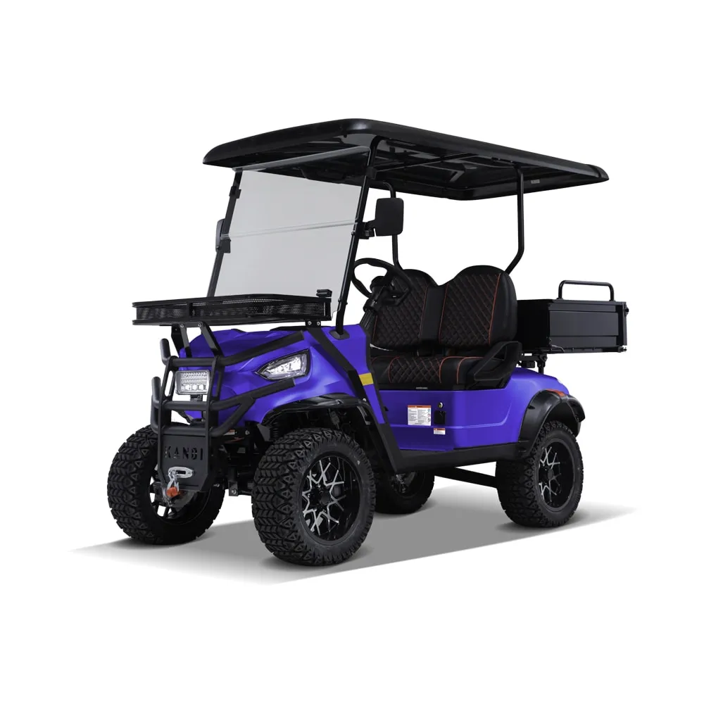 KANDI 2 Seat Electric Golf Cart with Tilting Cargo Bed and Windshield- 2wd- Max 20-MPH (blue)