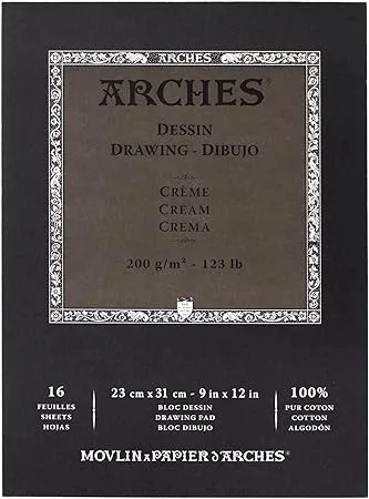 Arches Drawing Paper Block - 9" x 12", Cream, 16 Sheets