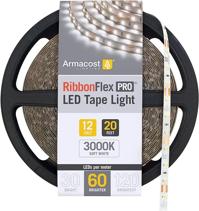 Armacost Lighting RibbonFlex Pro 12V White LED Strip Light Tape 60 LEDs/m - 20 ft (6m) - 3000K