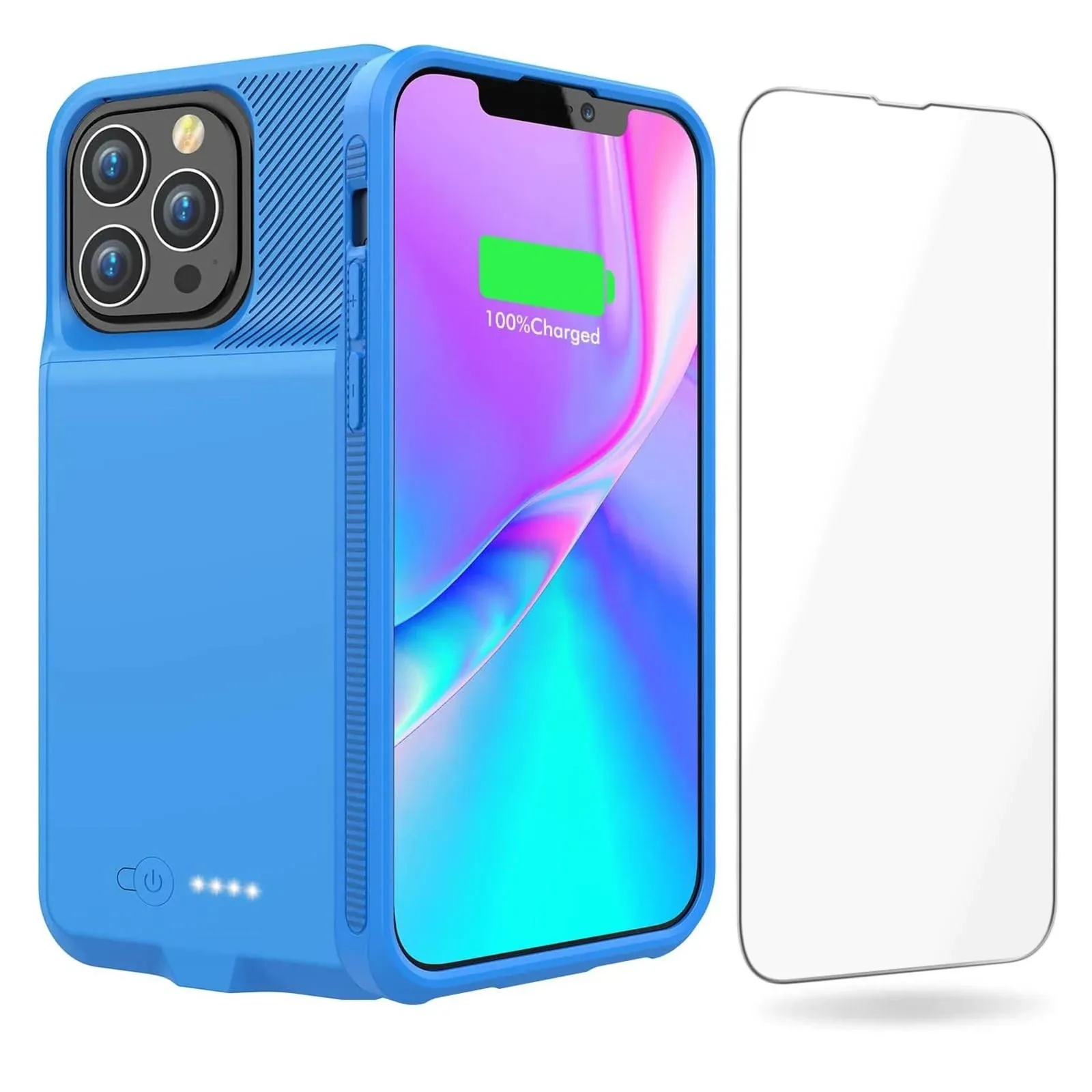 GIN FOXI Battery Case Fits Iphone 13 Pro Max, Real 7000Mah Ultra-Slim Sea Blue