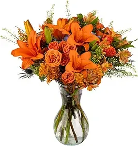 Pumpkin Spice | Fresh Fall Autumn Orange Flowers Bouquet with Vase | Flowers for Delivery, Thanksgiving | Arabella Bouquets