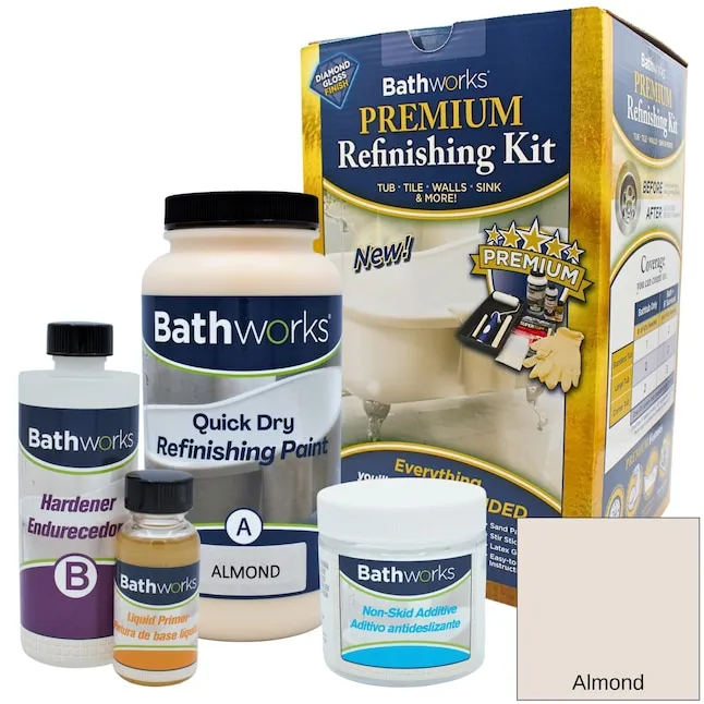 Bathworks DIY Quick Dry Almond Bathtub & Tile Refinishing Kit w/Non Slip Protection; 22 oz; Fast 12 Hour Dry Time; Tub