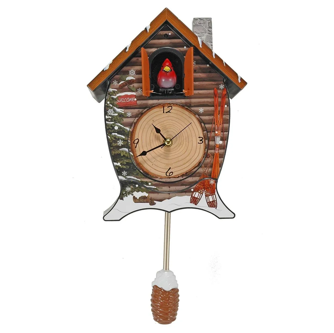 Mark Feldstein Snowy Cabin Singing Cardinal Tabletop Wall Sound Cuckoo Clock