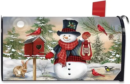 Briarwood Lane Snowman and Friends Winter Magnetic Mailbox Cover Birds Lantern Standard