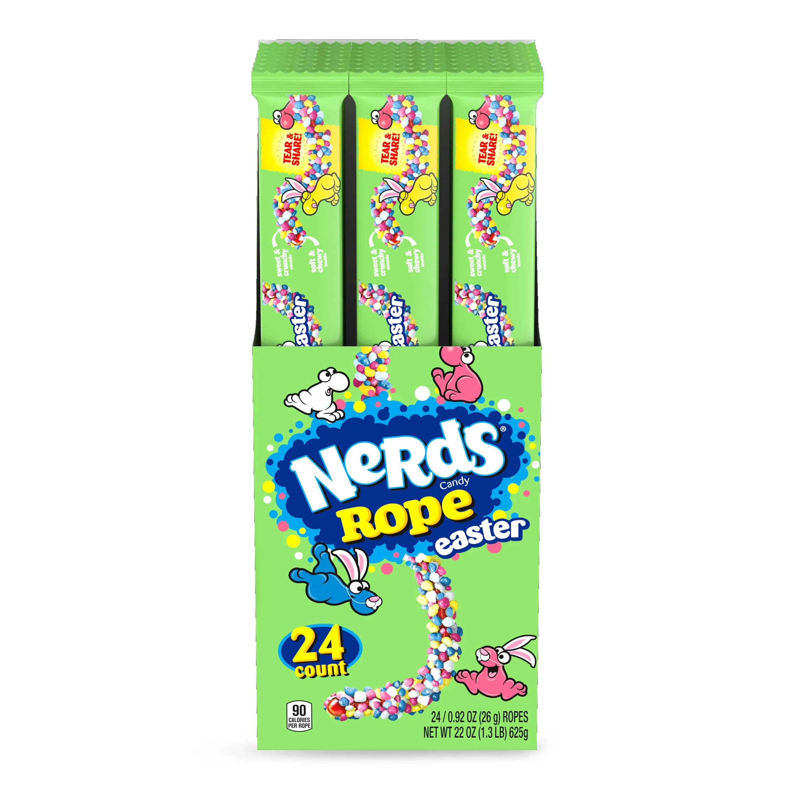 Nerds Rope Easter Candy| Single Serving, Individually Wrapped | Full Size Candy for Easter Basket | Crunchy Chewy Gummy Candy | 0.92 oz (Pack of 24)