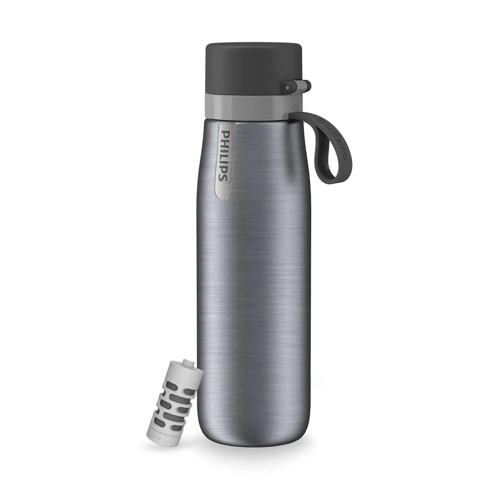 Philips GoZero Everyday Insulated Stainless-Steel Water Bottle with Filter, 32 oz, Silver