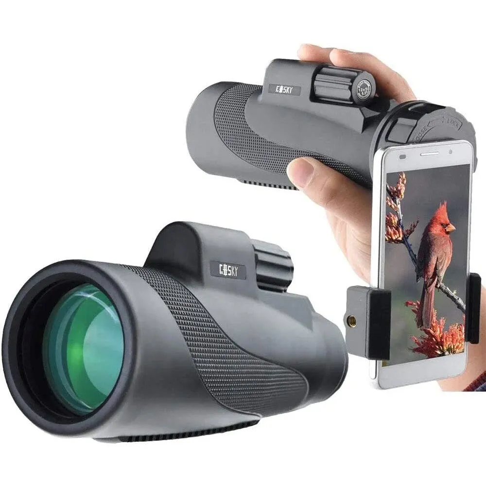 Gosky Titan 12x50 High Power Prism  Black Monocular and Quick Smartphone Holder 