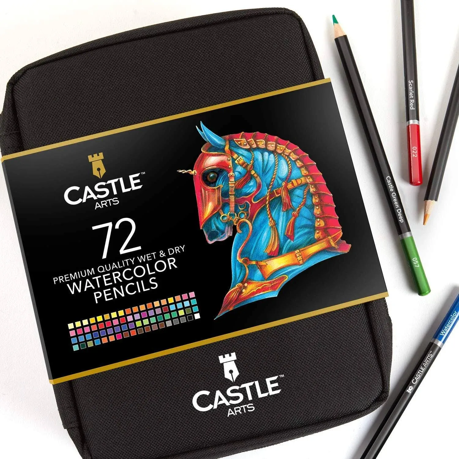 Castle Arts 72 Watercolor Pencils Set in Zip-Up Case for Great Results. Premium