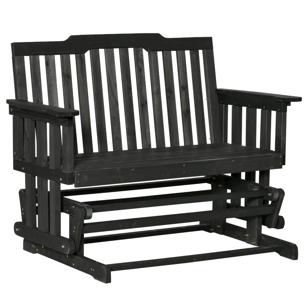 2-Person Outdoor Glider Bench, Wood, Quick Drying, Wide Armrest, Rocking Chair Loveseat for Backyard Garden Porch, Black