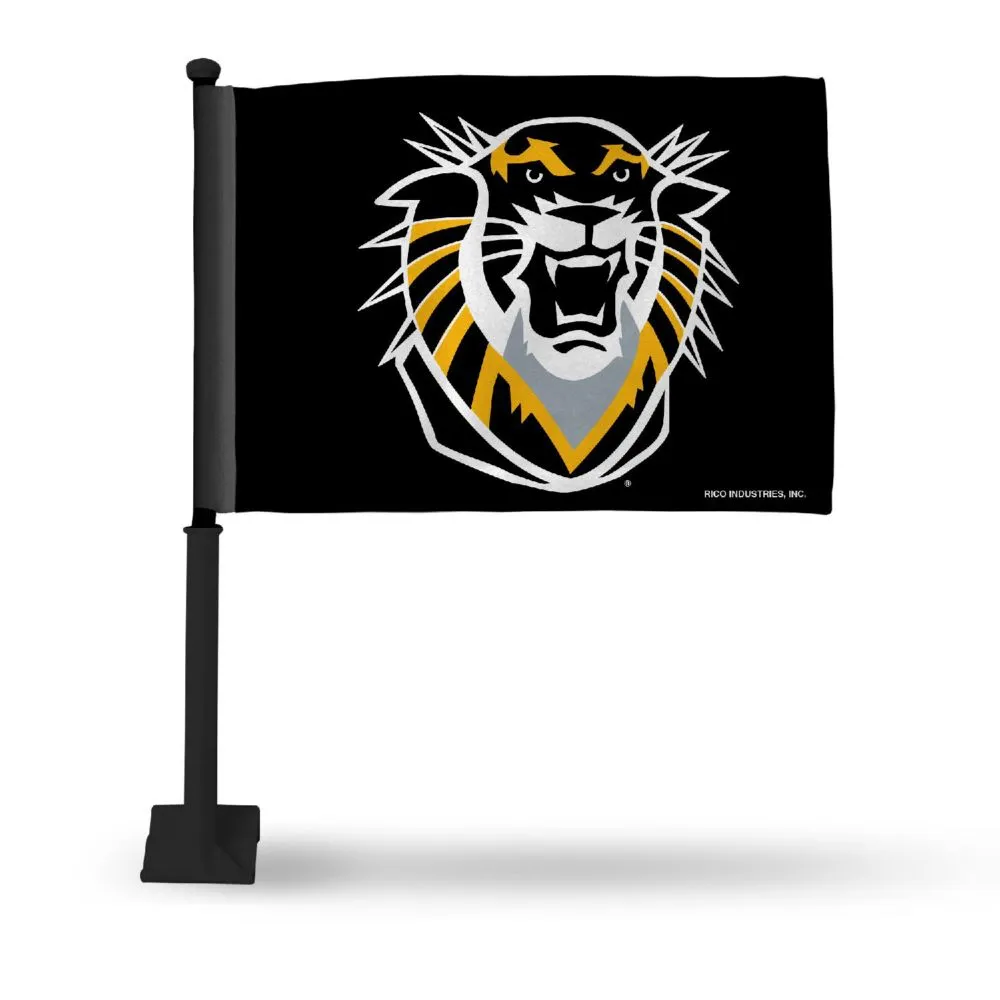 Rico Industries NCAA  Fort Hays State Tigers Black Pole Double Sided Car Flag with Black Pole -  16 x 19 - Strong Pole that Hooks Onto Car/Truck/Automobile