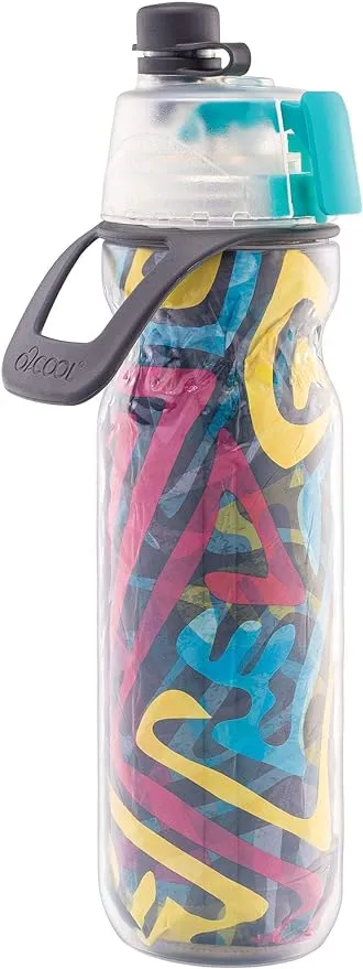 O2COOL Mist 'N Sip Misting Water Bottle 2-in-1 Mist And Sip Function With No Leak Pull Top Spout Sports Water Bottle Reusable Water Bottle - 20 oz (Artist)