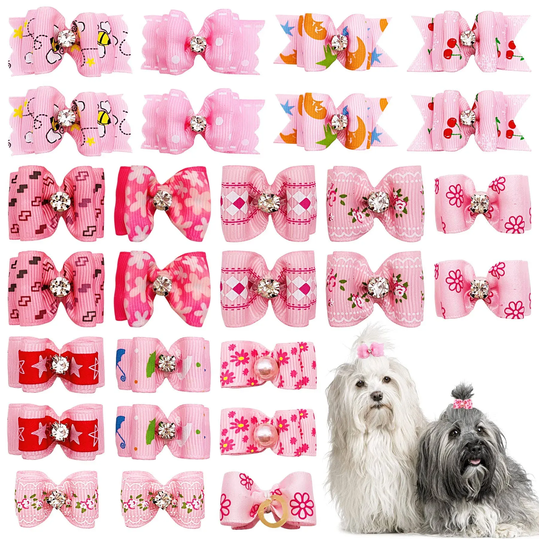 PET SHOW Mixed Styles Pet Cat Puppy Topknot Small Dog Hair Bows with Rubber B...