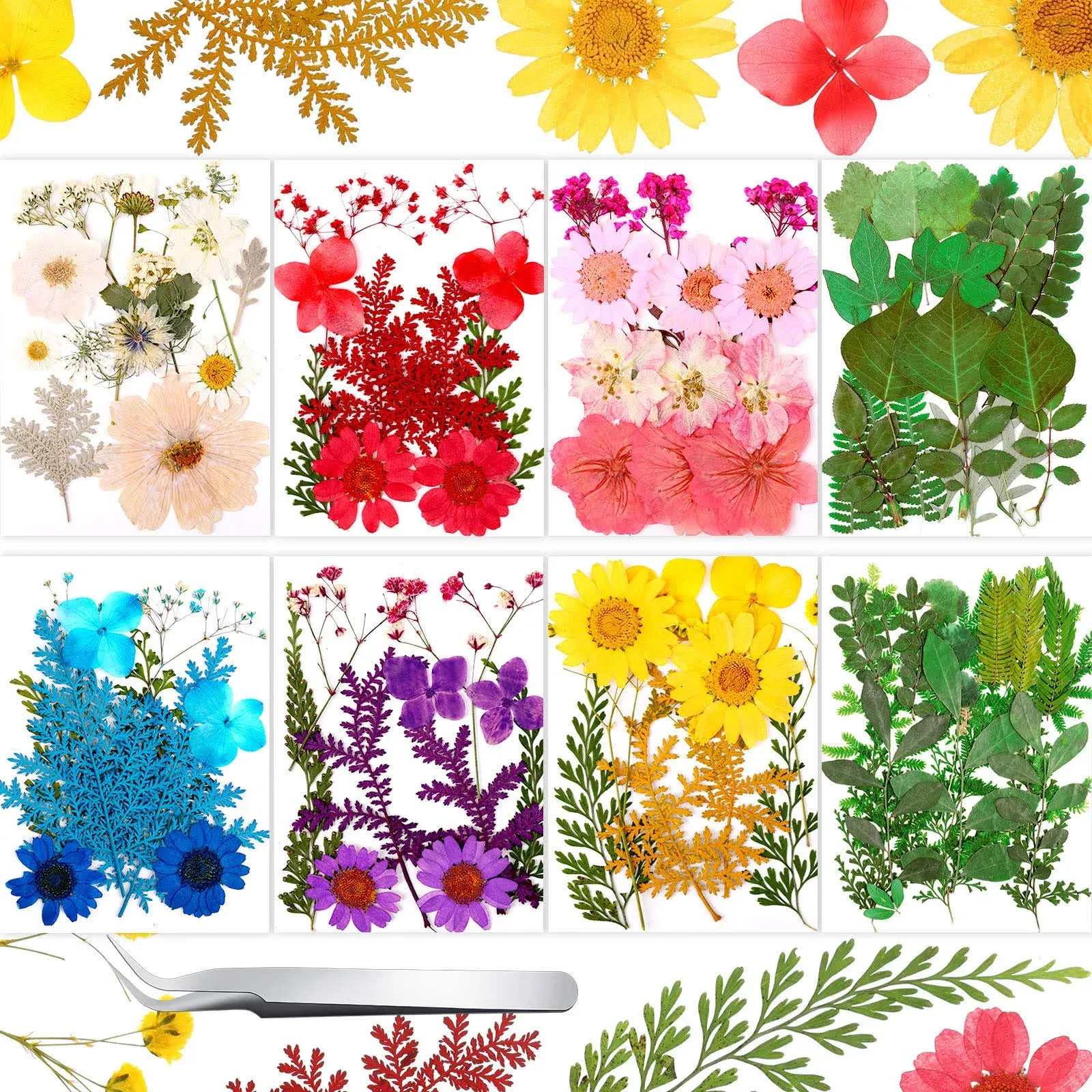 109 Pieces Real Dried Press Flowers Set, Natural Pressed Dry Flowers Leaves Mixe