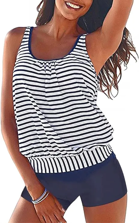 Bikinx Plus Size Women's Swimsuits 2 Piece Tankini Tummy Control Bathing Suits ...