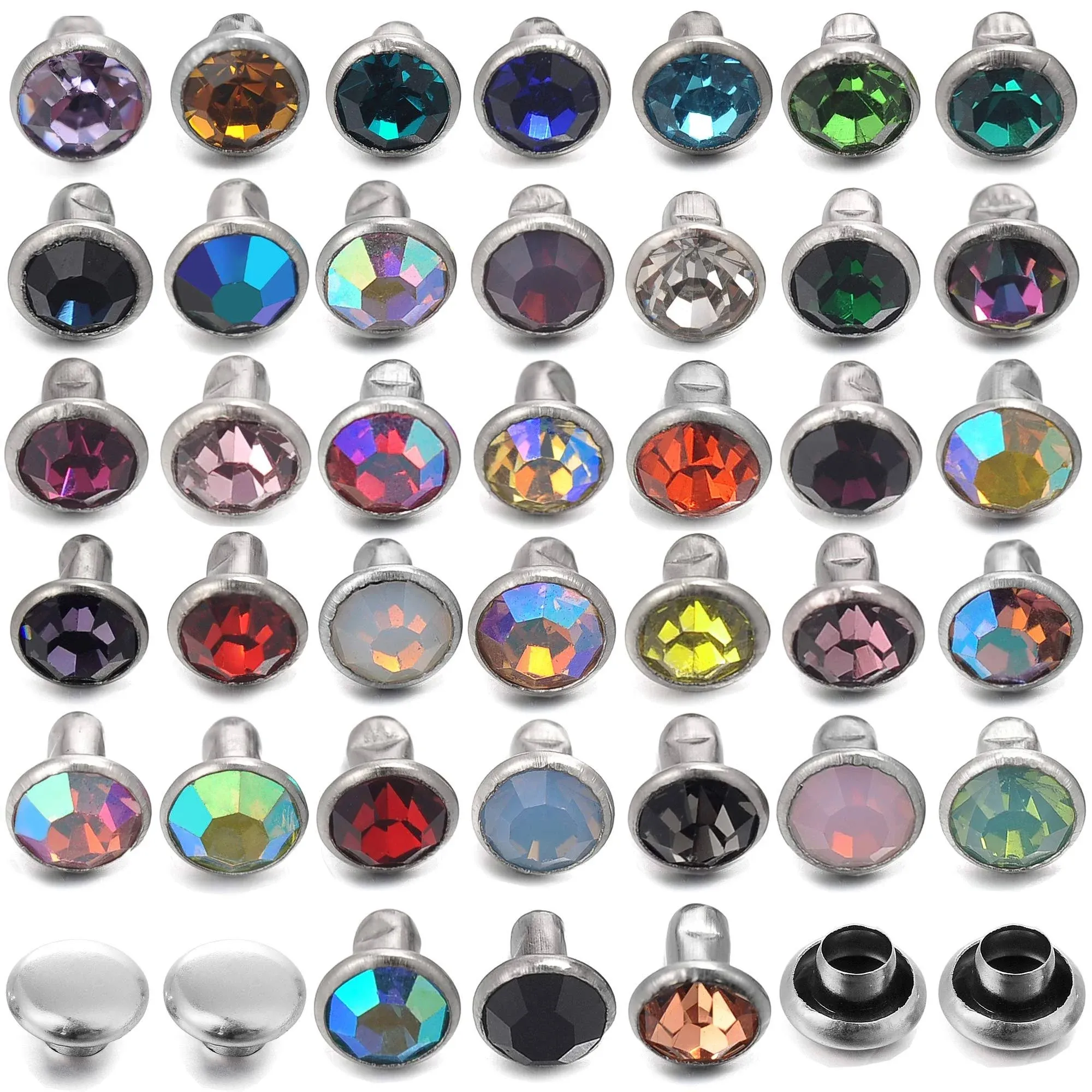 Uknown 100 Sets 6mm Mixed Colors CZ Crystal Rivets Rhinestone Rivets Studs Rapid ...