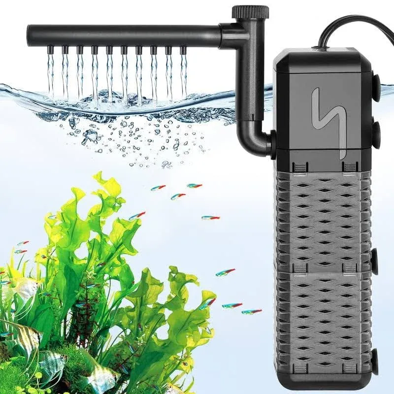 AQQA Aquarium Filter, 9W Submersible Aquarium Filter with Rainwater and Aerator 