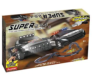 Super 254 USB Power Slot Car Racing Set, Digital Proportional Speed Controller, Highly Scaled Cars with Bright Led Headlights, For Ages 8 and up