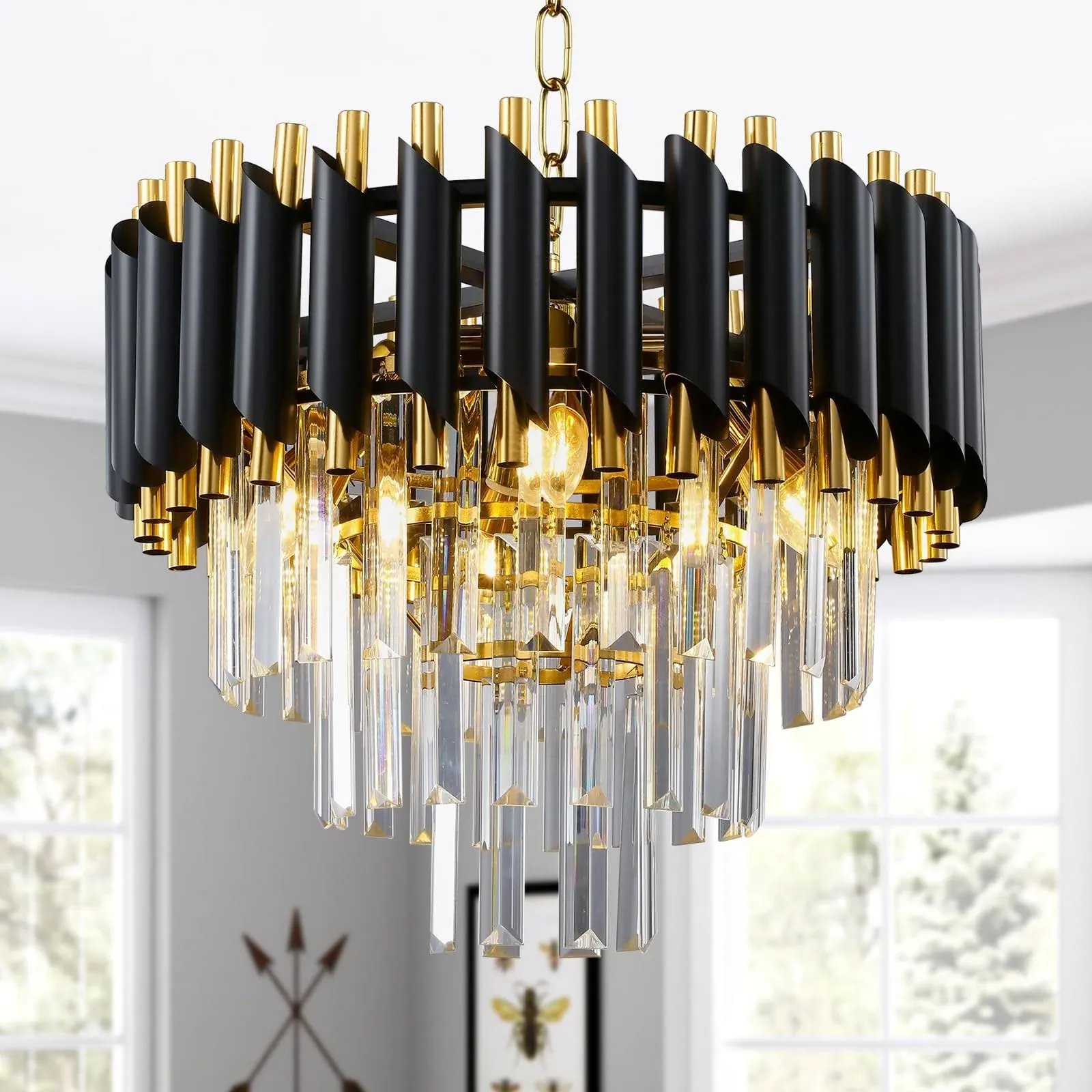 WABON Modern Luxury Crystal Chandelier, Round Raindrop Crystal Hanging Ceiling