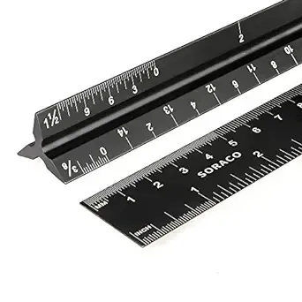 Architectural Scale Ruler,12" Aluminum Architect Triangular Ruler Engineers Ruler,Construction rulers for Architects, Blueprint,Students, Draftsmen and Engineers by Soraco(Black)