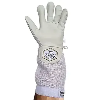 Sting Stopper Ventilated Goat Skin Beekeeping Gloves - Beekeeper White