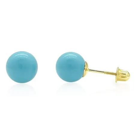 14k Yellow Gold Blue Turquoise Screw Back Ball Stud Earrings 3mm-8mm