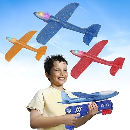 MOZSOY 3 Pack Airplane Launcher Toys 2 Flight Modes LED Foam Glider Catapult ...