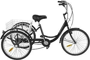 VEVOR Adult Tricycle Single Speed 7 Speed Three Wheel Bike Cruise Bike 24 inch Seat Adjustable Trike with Bell Brake System and Basket Cruiser