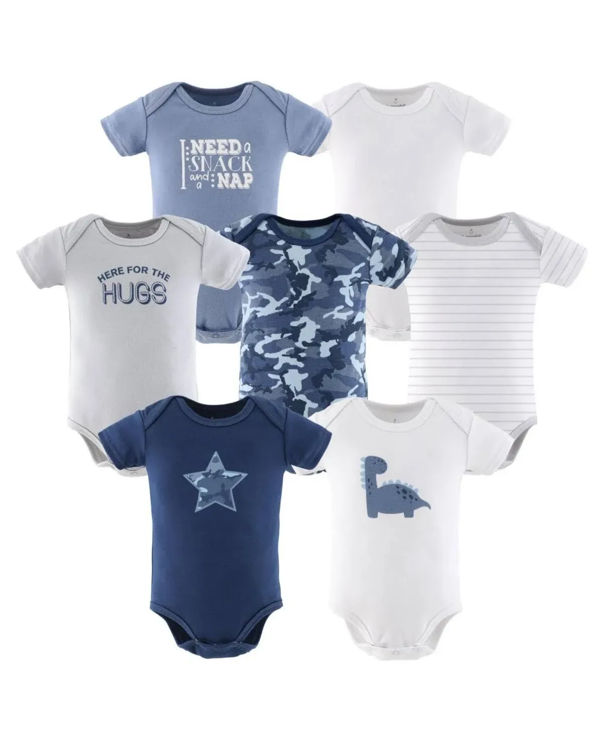 The Peanutshell Blue Camo Baby Bodysuits for Boys, 7-Pack, 9-12 Months