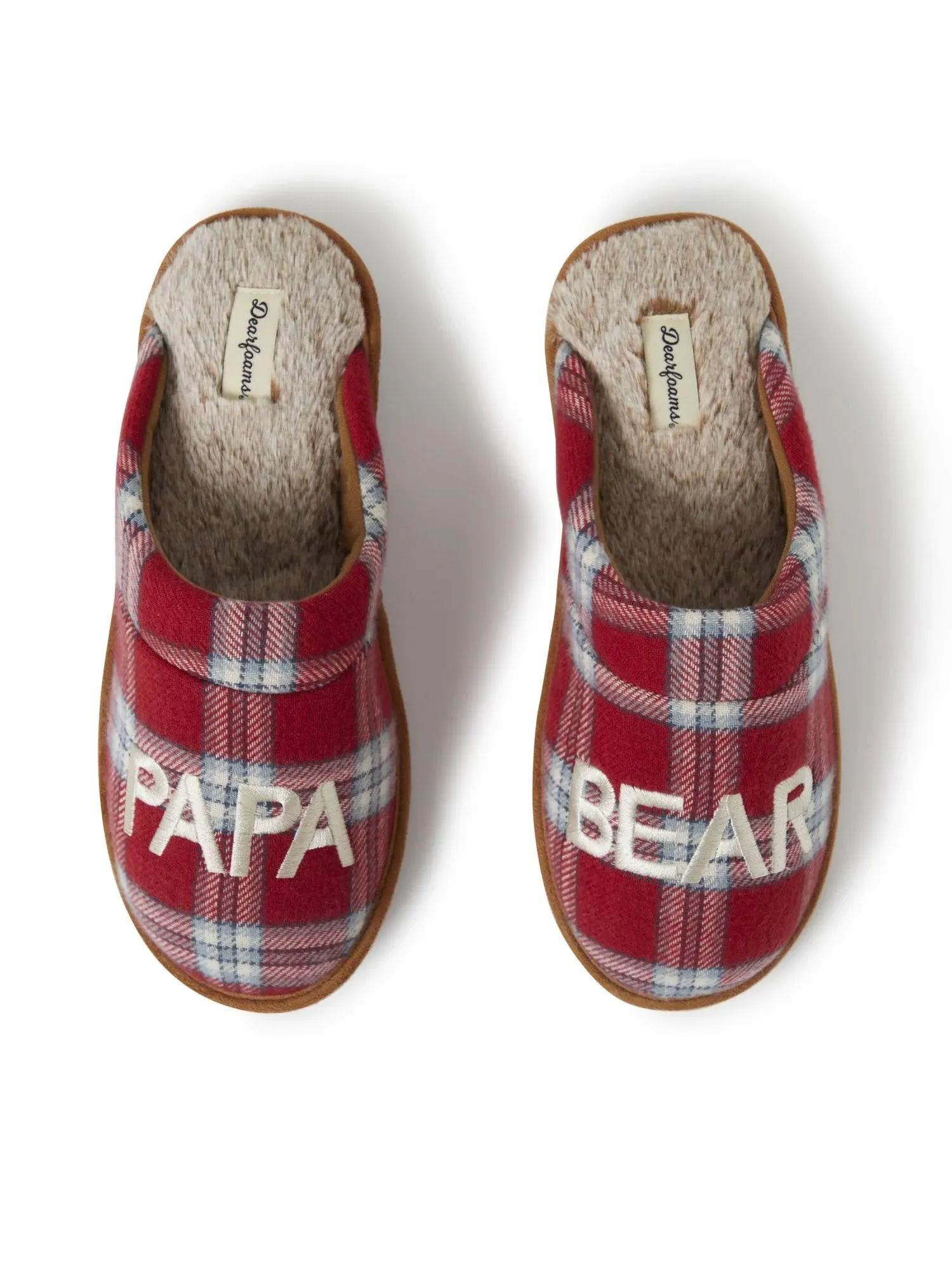 Dearfoams Men's Papa Bear Red Plaid Scuff Slippers, Size: Medium