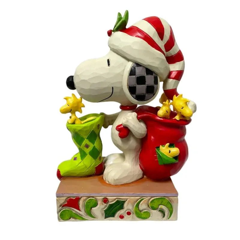 Enesco Peanuts Snoopy with Stocking and Woodstock Figurine