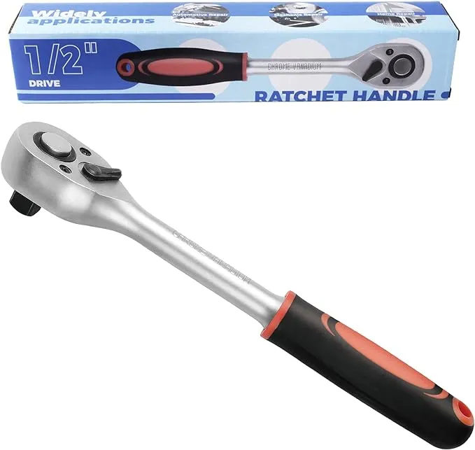 1/2-Inch Drive Ratchet Handle, Ratchet Wrench, Socket Wrench, 72-Tooth, Quick-release Reversible, Chrome Vanadium Steel Made