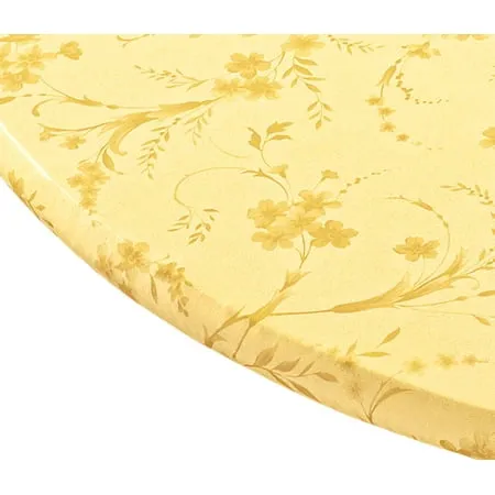 Floral Swirl Vinyl Elasticized Table Cover 42 inch x 68 inch Oval, Yellow