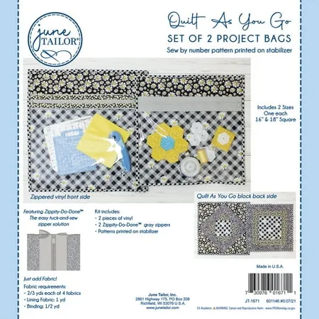 June Tailor Quilt As You Go Project Bag Kit-Gray Zippity-Do-Done