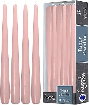 Hyoola Tall Taper Candles - 10 Inch Light Pink Unscented Dripless Taper Candles - 8 Hour Burn Time - 12 Pack