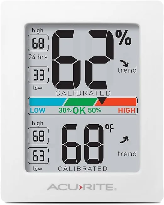 AcuRite Humidity Meter Hygrometer and Indoor Digital Thermometer with Temperature Gauge and Humidity Gauge, Room Thermometer Comfort Scale, 3 x 2.5 Inches, White (01083M)