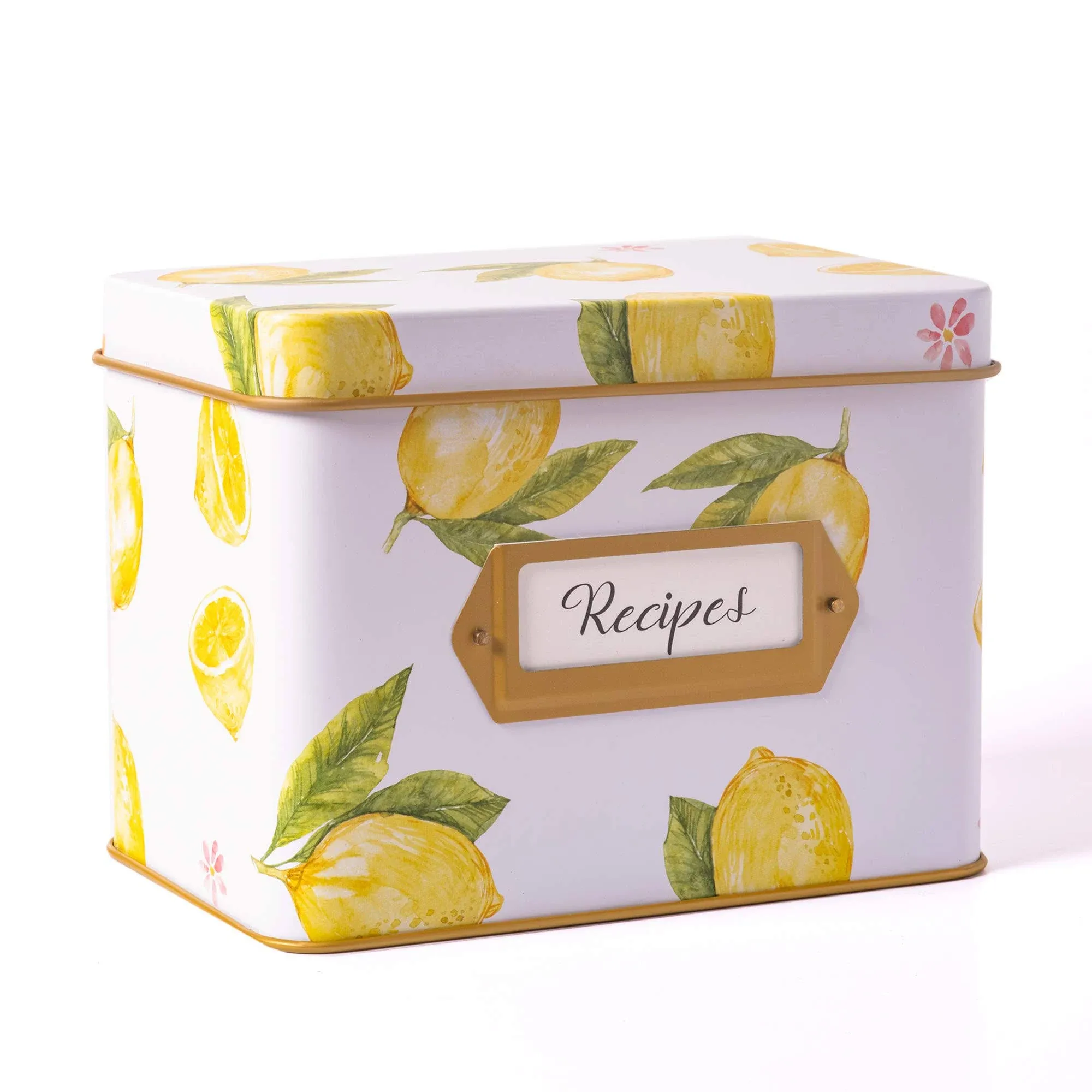 Heart&Berry Lemon Recipe Box with Recipe Cards and Dividers - Recipe Cards and Box Set - Recipe Tin for 4 X 6 Inches Recipe Cards