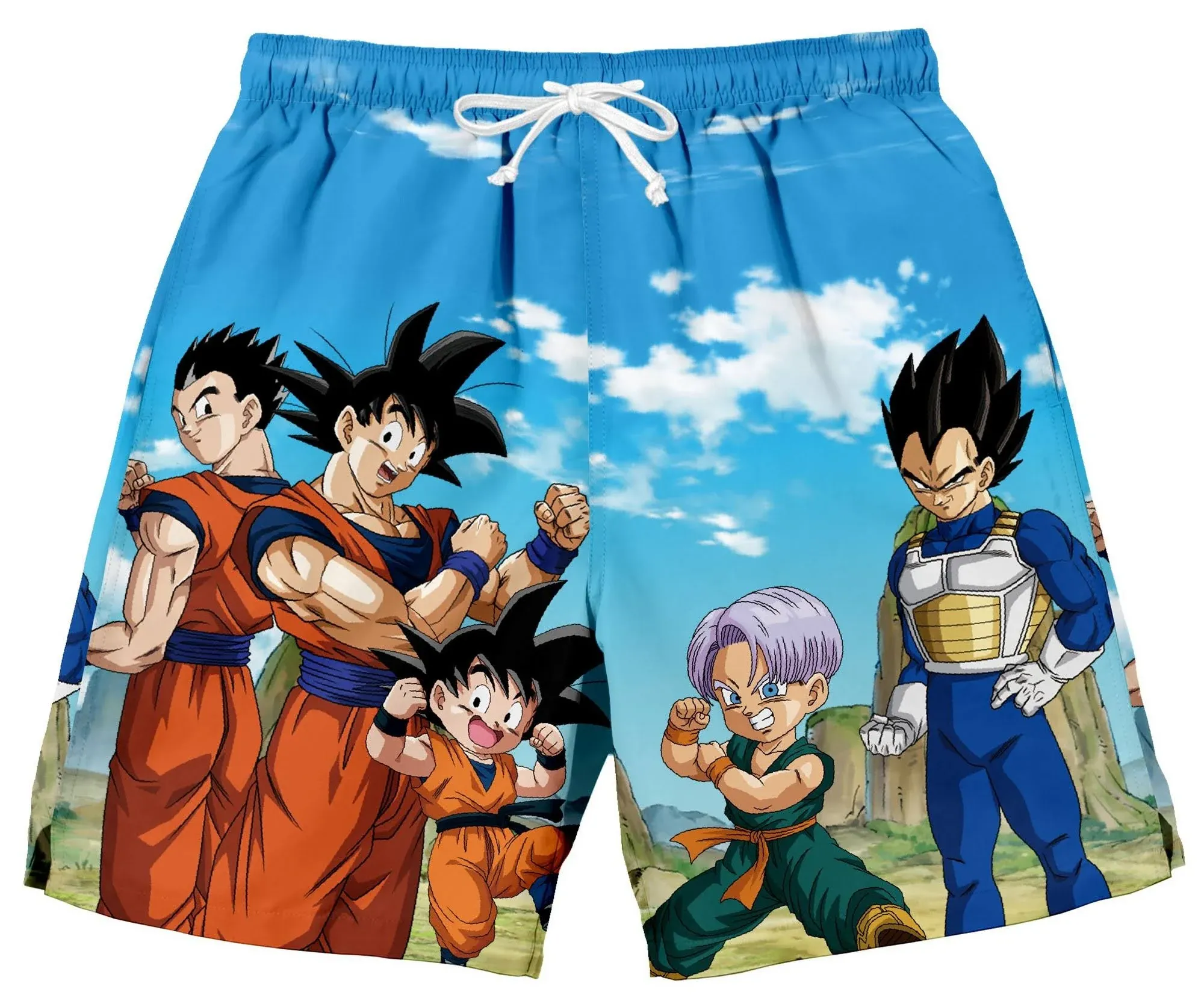 Dragon Ball Super Group Pose Landscape Men's Lounge Shorts-Large