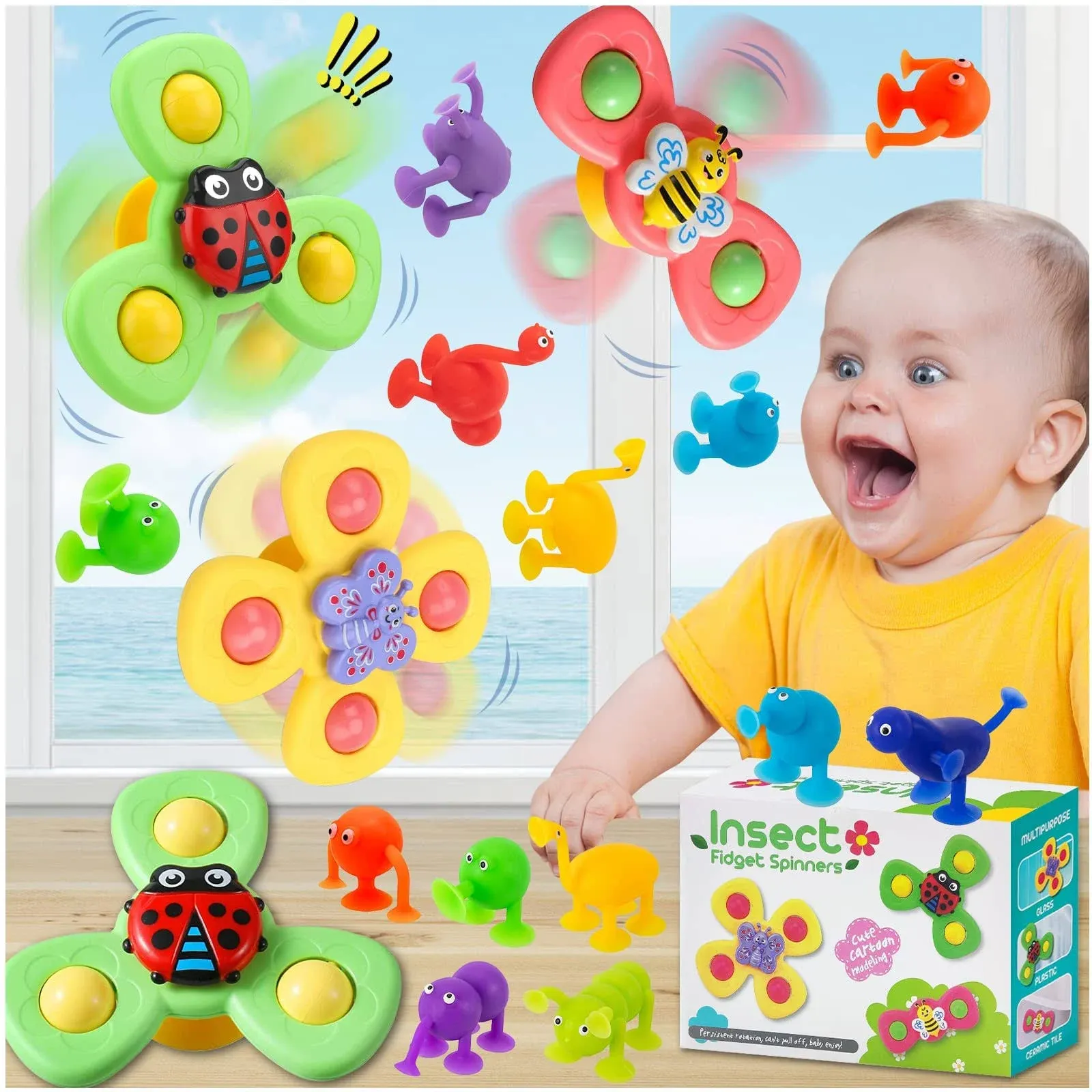 JKHEPL Suction Cup Spinner Toy for Baby: 12 Pcs Suction Cup Toys Spinning Toys ...