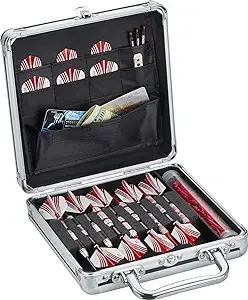 Ternion Aluminum Dart Carrying Case Holds 9 Darts, Steel Tip or Soft Tip with Flight Saving Space for Every Dart, 8 Pockets for Accessories with A Mega Pocket for Larger Items