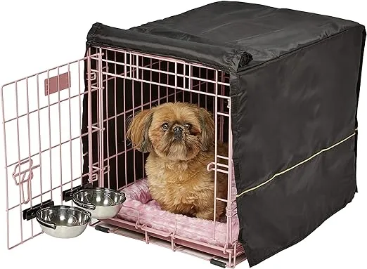 MidWest Homes for Pets iCrate Dog Crate Starter Kit, 24-Inch Dog Crate Kit Ideal for Small Dog Breeds ( uo to 25 pounds) Includes Dog Crate, Pet Bed, 2 Dog Bowls & Dog Crate Cover (Pink), 1524PK-KIT