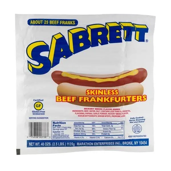 Sabrett Skinless Beef Frankfurters 40 Oz