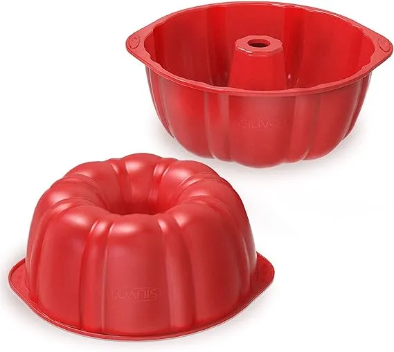 SILIVO 7 Inch Silicone Bunt Cake Pans (2 Pack) - 6 Cup Nonstick Pans for Baking 