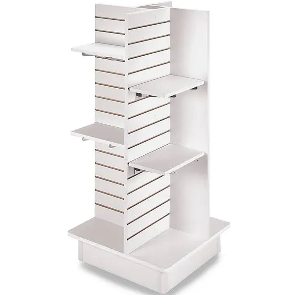 SSWBasics 4-Panel White Slatwall Tower with Casters and Shelves (23"L x 23"W x 54"H)