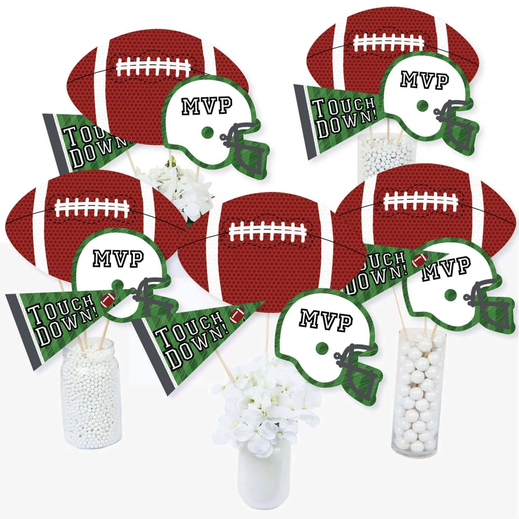 Big Dot of Happiness End Zone - Football - Baby Shower, Birthday Party Centerpiece Sticks - Table Toppers - Set of 15