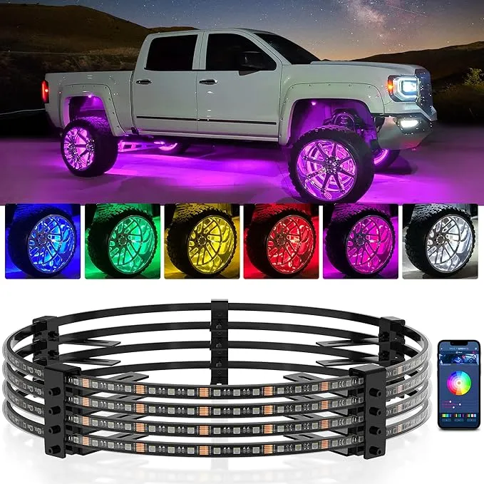 MICTUNING 15.5'' or 17.5'' V1 RGBW LED Wheel Ring Lights Kit with App Control ...