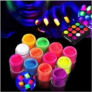 12 Color Pigment Nail Powder Colorful Fluorescent Nail Pigments Dust Ultrafine Luminous Powder Nail Iridescent Glitter 3D DIY Nail Art Decoration